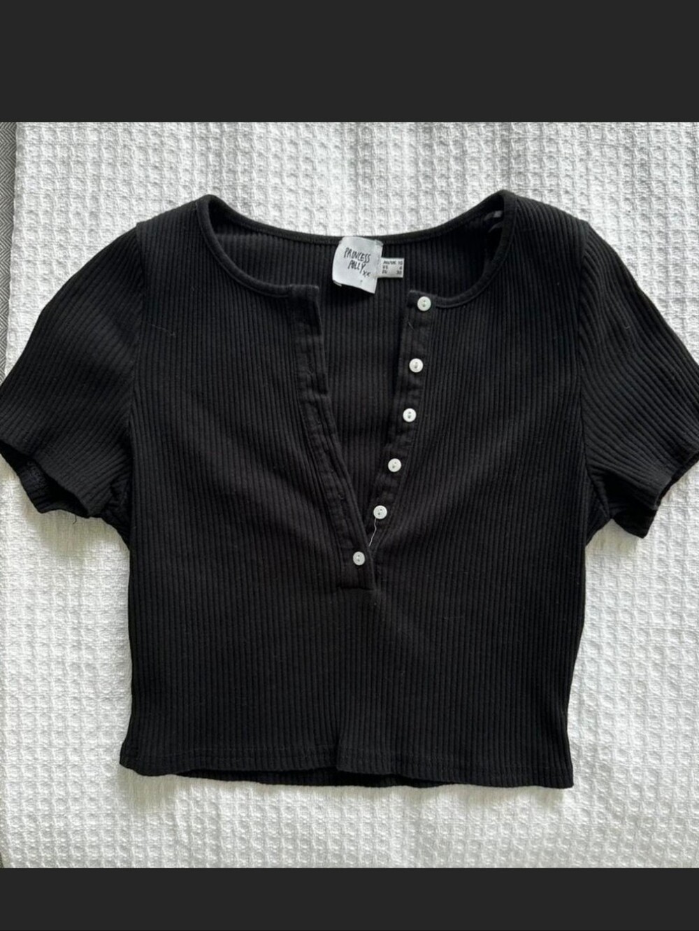 Princess Polly Black Button Up Crop Top Size 4